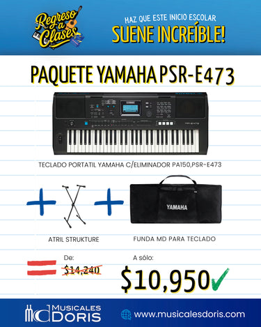 Paquete Teclado Yamaha PSR-E473 con accesorios incluidos
